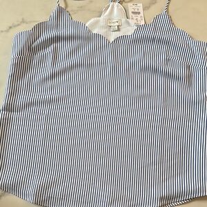 J. Crew Blue and White Striped, Scalloped Sleeveless Camisole